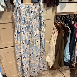 Francesca's Blue and White Floral Smocked Dress